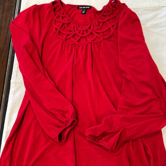 Cha Cha Vente Red Shirt Small Like New Gathered Long Sleeve - Picture 4 of 6